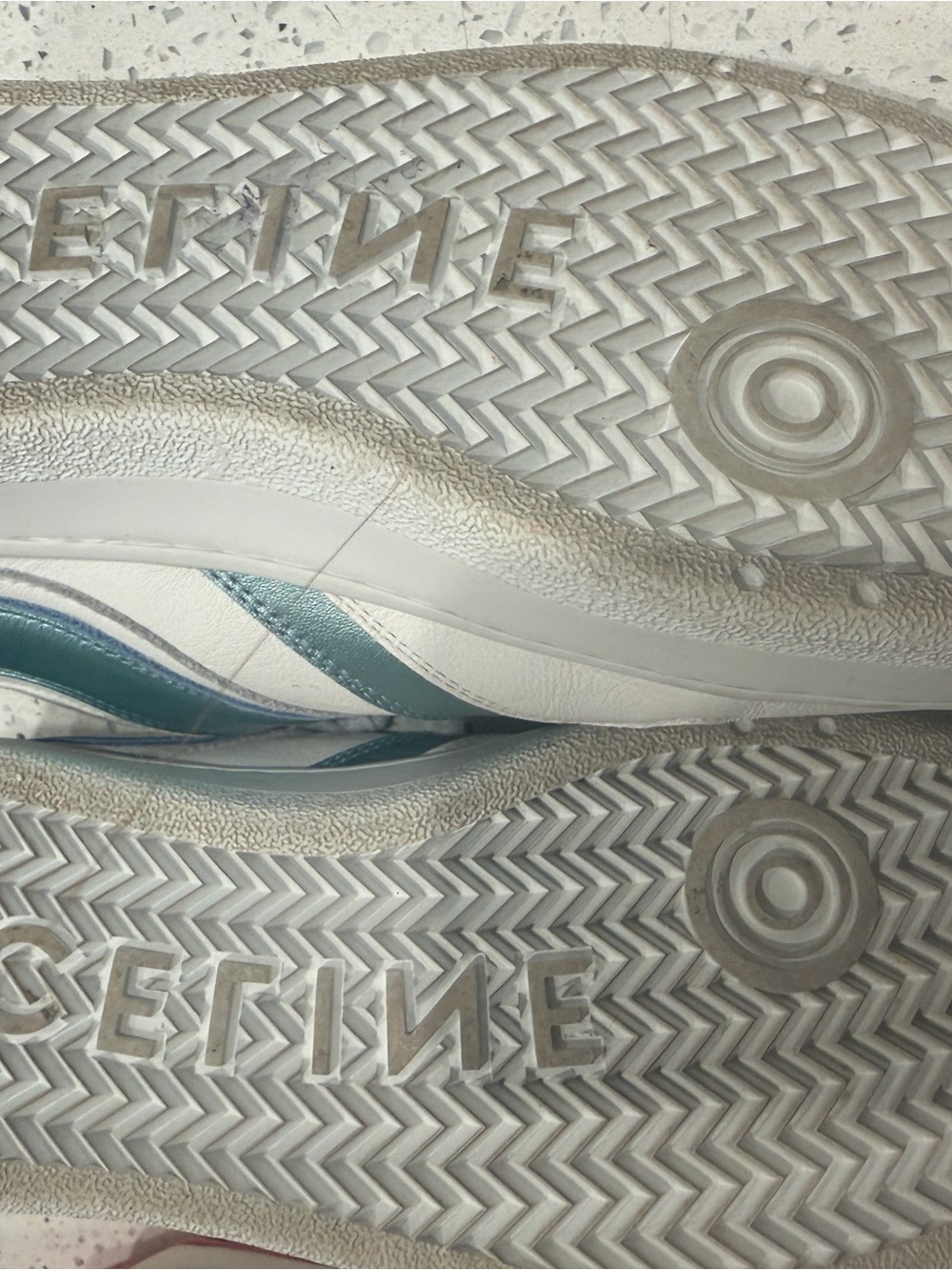 Celine White Leather Sneakers with Metallic Light Blue Detailing - Picture 7 of 8